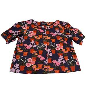 Princess Highway Navy Floral Pot-Print Blouse